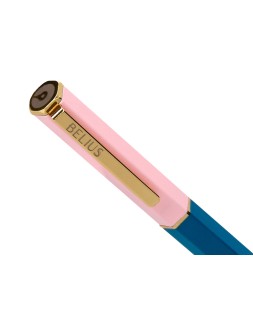 Boligrafo belius macaron bliss forma hexagonal color rosa/ azul y dorado tinta azul caja de diseño