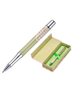 Roller belius ink dreams aluminio color verde matcha y rosa plateado frase interior tinta negra caja de diseño
