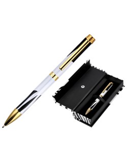 Boligrafo belius dualita cuerpo blanco color negro tinta azul caja de diseño