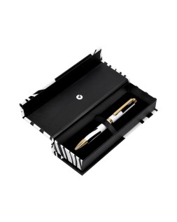 Boligrafo belius dualita cuerpo blanco color negro tinta azul caja de diseño