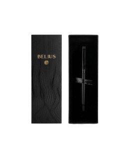 Boligrafo belius neptuno aluminio textura wavy color negro tinta azul caja de diseño