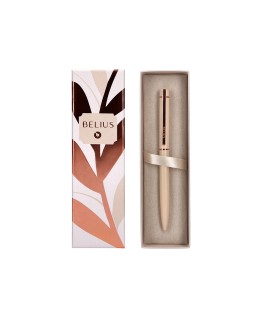 Boligrafo belius rose aluminio color beige claro oro rosa tinta azul caja de diseño