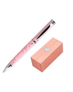 Boligrafo belius bella aluminio color rosa diseño plateado relieve tinta azul caja de diseño