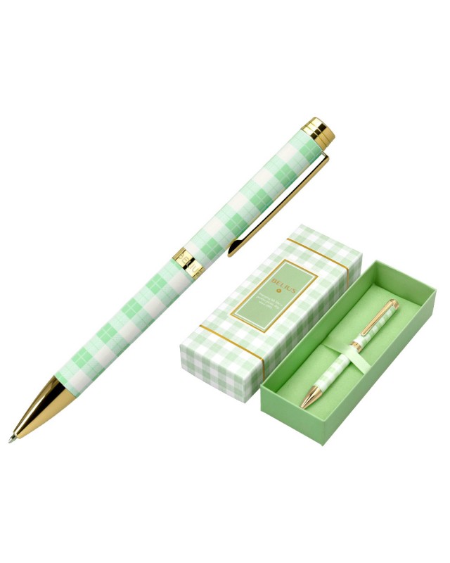 Boligrafo belius picnic aluminio color verde dorado tinta color azul caja de diseño