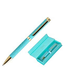 Boligrafo belius wild west aluminio color turquesa dorado tinta color azul caja de diseño