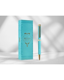 Boligrafo belius wild west aluminio color turquesa dorado tinta color azul caja de diseño