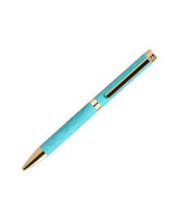 Boligrafo belius wild west aluminio color turquesa dorado tinta color azul caja de diseño
