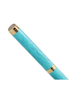 Boligrafo belius wild west aluminio color turquesa dorado tinta color azul caja de diseño
