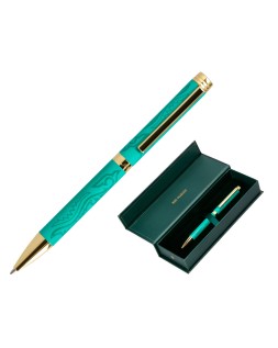 Boligrafo belius wild west aluminio color verde dorado tinta color azul caja de diseño