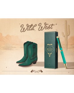 Boligrafo belius wild west aluminio color verde dorado tinta color azul caja de diseño