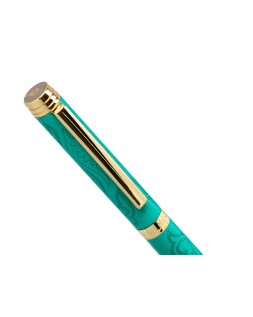 Boligrafo belius wild west aluminio color verde dorado tinta color azul caja de diseño