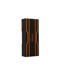 Boligrafo belius legacy aluminio diseño hexagono naranja cuerpo negro tinta color azul caja de diseño