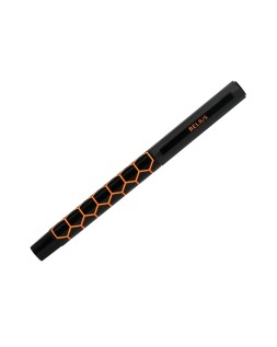 Boligrafo belius legacy aluminio diseño hexagono naranja cuerpo negro tinta color azul caja de diseño