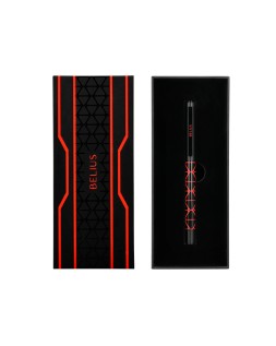 Boligrafo belius legacy aluminio diseño triangulo rojo cuerpo negro tinta color azul caja de diseño