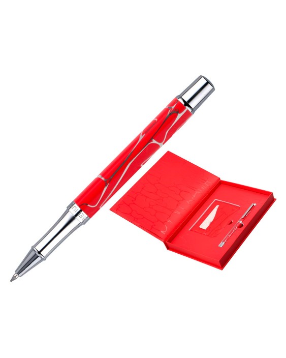 Boligrafo y wallet belius cocktails bloody mary aluminiorojo plateado relieve tinta color azul caja de diseño