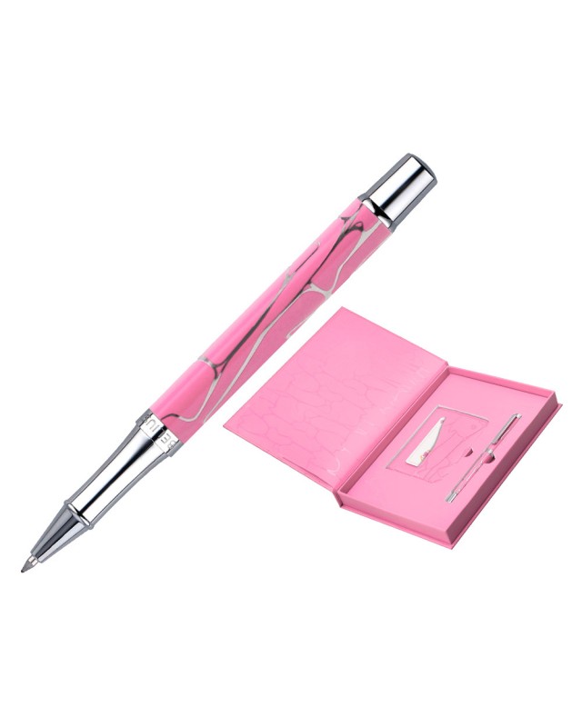Boligrafo y wallet belius cocktails cosmopolitan aluminio rosa plateado relievetinta color azul caja diseño