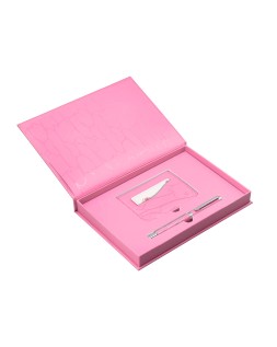 Boligrafo y wallet belius cocktails cosmopolitan aluminio rosa plateado relievetinta color azul caja diseño