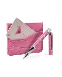 Boligrafo y wallet belius cocktails cosmopolitan aluminio rosa plateado relievetinta color azul caja diseño