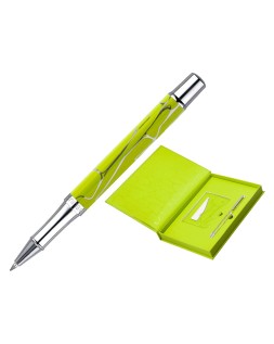 Boligrafo y wallet belius cocktails margarita aluminio verde lima plateado relieve tinta color azul caja de