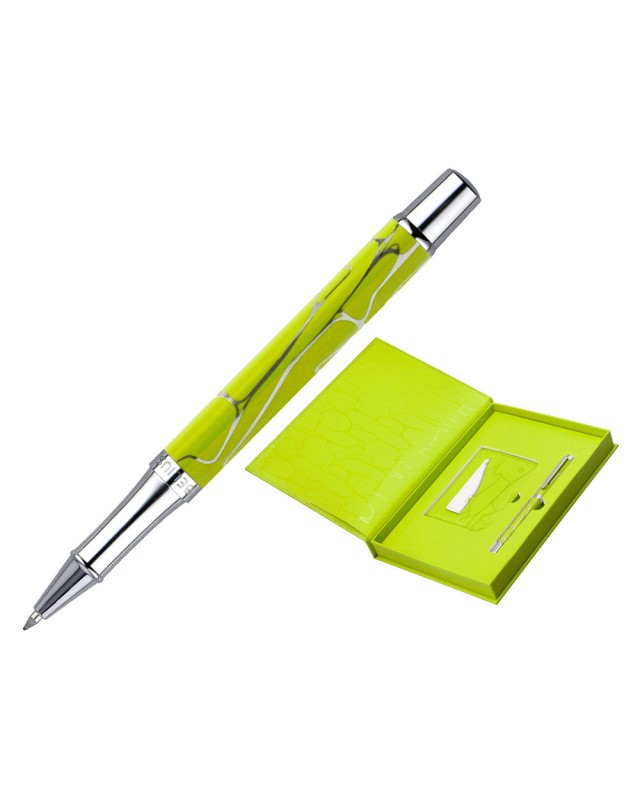 Boligrafo y wallet belius cocktails margarita aluminio verde lima plateado relieve tinta color azul caja de