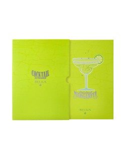 Boligrafo y wallet belius cocktails margarita aluminio verde lima plateado relieve tinta color azul caja de