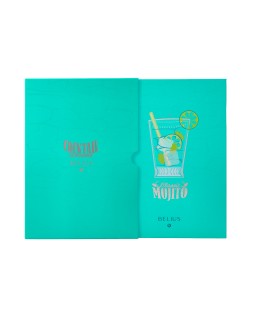 Boligrafo y wallet belius cocktails mojito aluminio verde plateado relieve tinta color azul caja de diseño