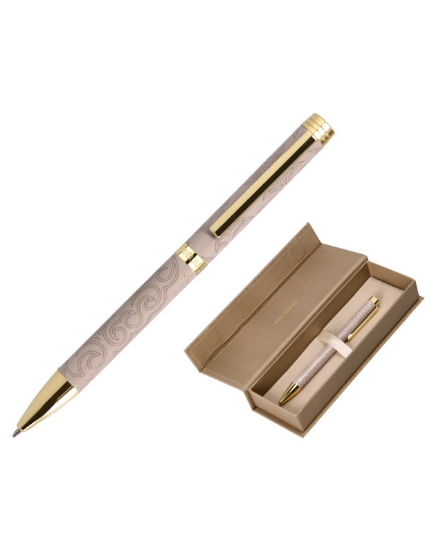 Boligrafo belius wild west aluminio color beige dorado tinta color azul caja de diseño