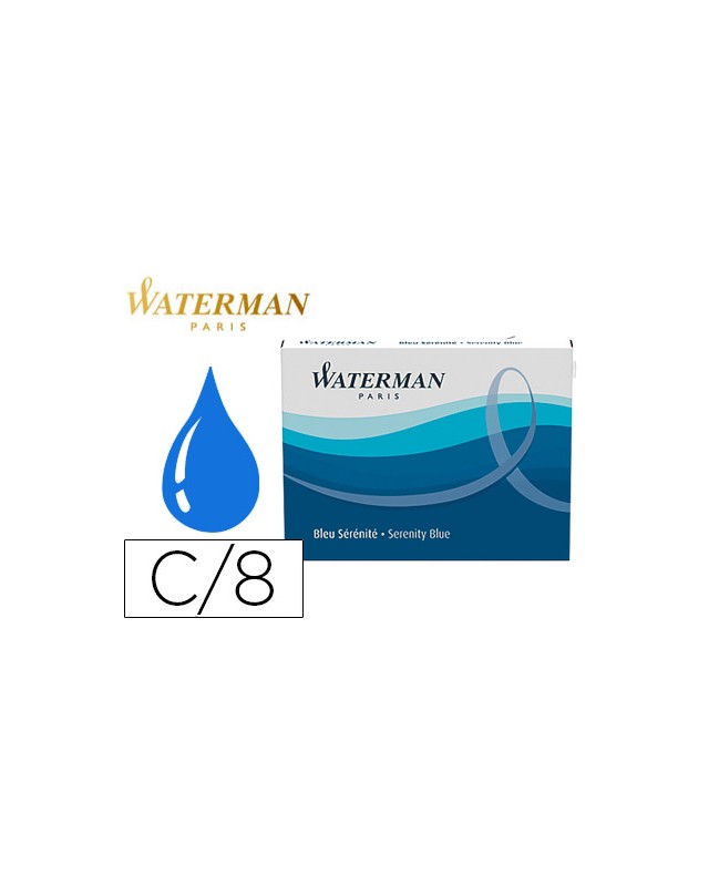 Tinta estilografica waterman serenity blue caja de 8 cartuchos standard largos