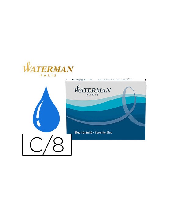 Tinta estilografica waterman serenity blue caja de 8 cartuchos standard largos