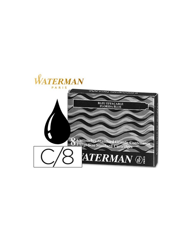 Tinta estilografica waterman negra caja de 8 cartuchos standard largos