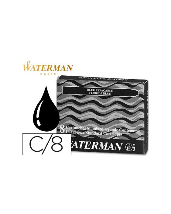 Tinta estilografica waterman negra caja de 8 cartuchos standard largos