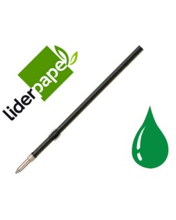 Recambio boligrafo liderpapel gummy touch retractil 1,0 mm tinta verde bolsa de 10 unidades