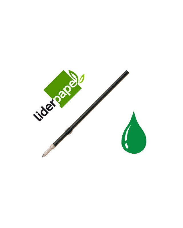 Recambio boligrafo liderpapel gummy touch retractil 1,0 mm tinta verde bolsa de 10 unidades