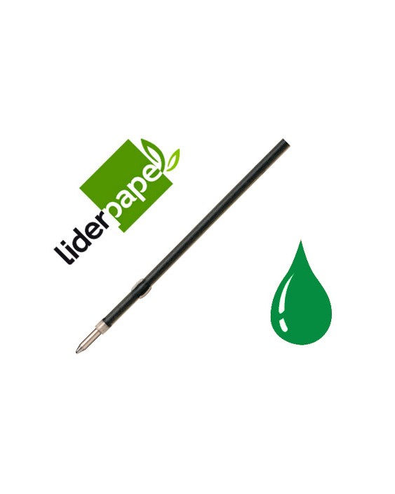 Recambio boligrafo liderpapel gummy touch retractil 1,0 mm tinta verde bolsa de 10 unidades