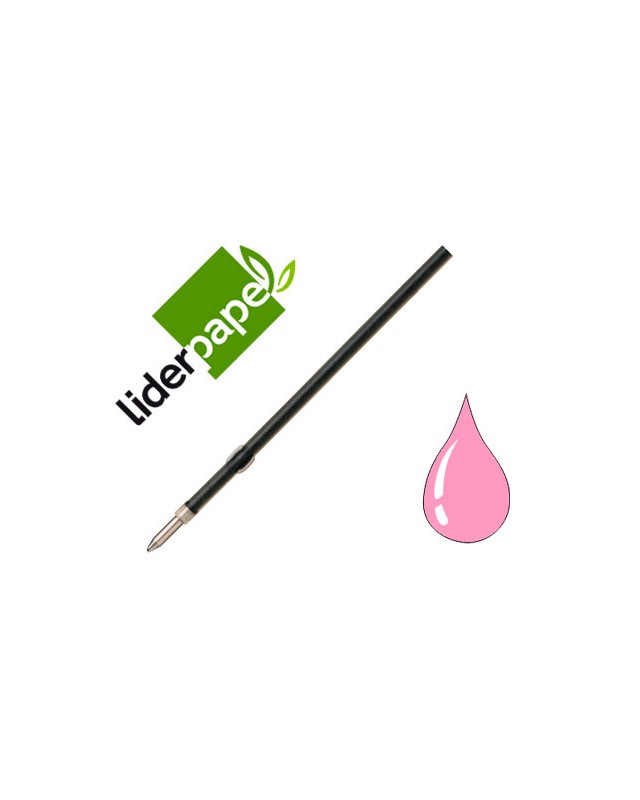 Recambio boligrafo liderpapel gummy touch retractil 1,0 mm tinta rosa bolsa de 10 unidades