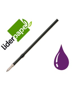 Recambio boligrafo liderpapel gummy touch retractil 1,0 mm tinta violeta bolsa de 10 unidades