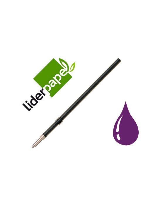 Recambio boligrafo liderpapel gummy touch retractil 1,0 mm tinta violeta bolsa de 10 unidades