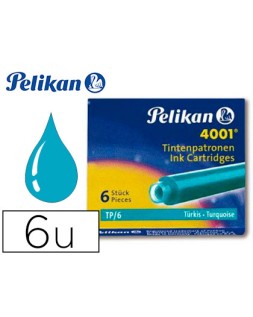 Tinta estilografica pelikan tp6 turquesa caja de 6 cartuchos