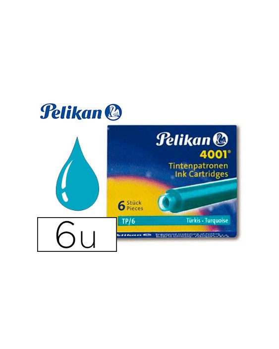 Tinta estilografica pelikan tp6 turquesa caja de 6 cartuchos