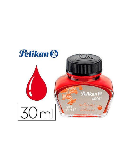 Tinta estilografica pelikan 4001 rojo brillante bote 30 ml