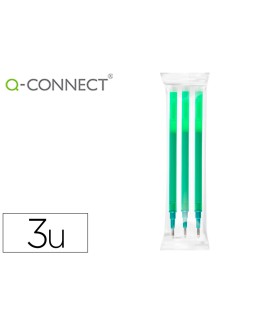 Recambio boligrafo q-connect retractil kf11060 borrable verde caja de 3 unidades