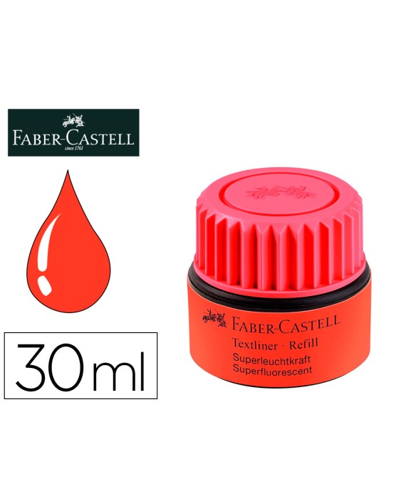 Tinta rotulador faber castell textliner fluorescente 1549 con sistema capilar color rojo bote 30 ml