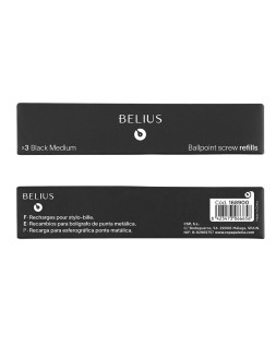 Recambio boligrafo belius negro 0,8 mm caja 3 unidades
