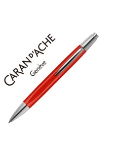 Boligrafo caran d'ache alchemix cuerpo laca roja adornos cromados brillante con estuche punta media