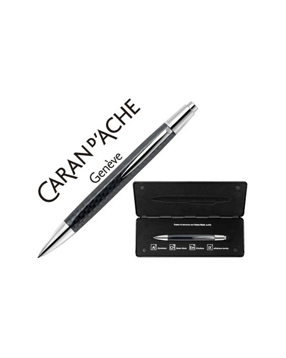 Boligrafo caran d'ache alchemix cuerpo fibra de carbono adornos cromados brillante con estuche punta