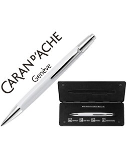 Boligrafo caran d'ache alchemix cuerpo laca blanca adornos cromados brillante con estuche punta media