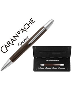 Boligrafo caran d'ache alchemix cuerpo madera wenge adornos cromados brillante con estuche punta media