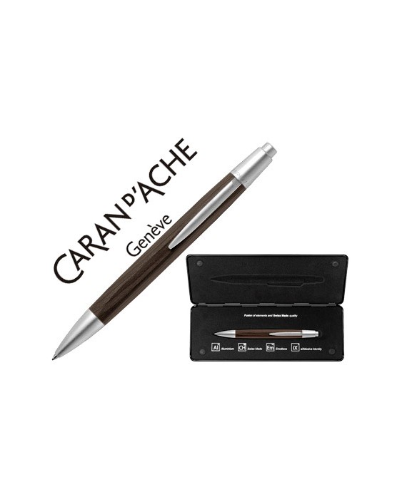 Boligrafo caran d'ache alchemix cuerpo madera wenge adornos cromados brillante con estuche punta media