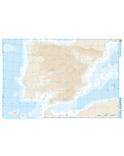 Mapa mudo b/n din a4 españa fisico