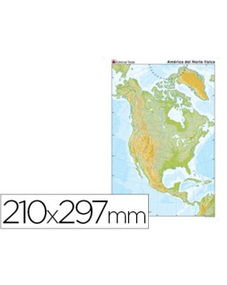 Mapa mudo color din a4 america del norte fisico